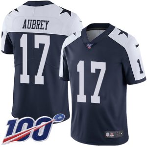 cowboys #17 brandon aubrey navy blue thanksgiving men's stitched nfl 100th season vapor throwback limited elite jersey