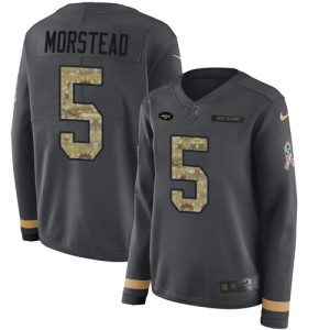 jets #5 thomas morstead anthracite salute to service women's stitched nfl limited therma long sleeve wholesale jersey