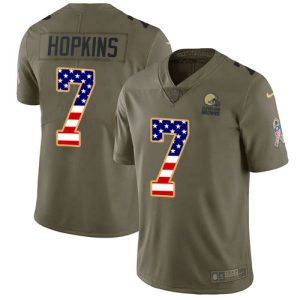 browns #7 dustin hopkins olive/usa flag men's stitched nfl limited 2017 salute to service elite jersey