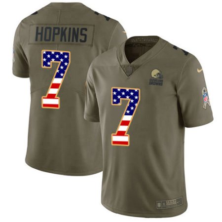 browns #7 dustin hopkins olive/usa flag men's stitched nfl limited 2017 salute to service elite jersey