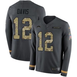 chargers #12 derius davis anthracite salute to service men's stitched nfl limited therma long sleeve wholesale jersey