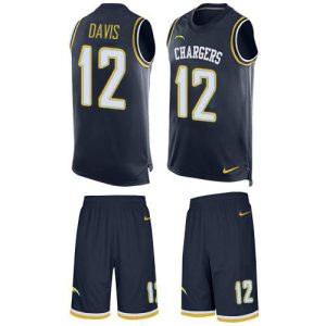 chargers #12 derius davis navy blue team color men's stitched nfl limited tank top suit cheap jersey