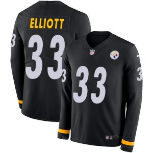 Steelers #33 Jalen Elliott Black Team Color Stitched NFL Limited Therma Long Sleeve Jersey