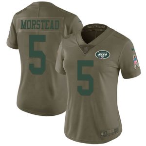 Jets #5 Thomas Morstead Olive Women's Stitched NFL Limited 2017 Salute To Service Jersey