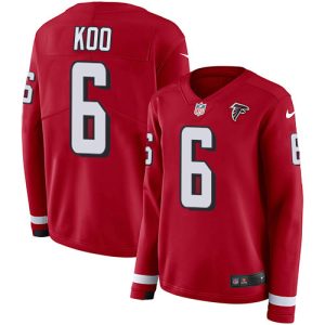 falcons #6 younghoe koo red team color women's stitched nfl limited therma long sleeve elite jersey