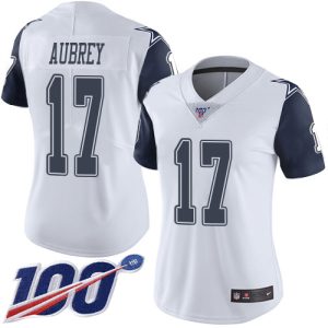 Cowboys #17 Brandon Aubrey White Women's Stitched NFL Limited Rush 100th Season Jersey