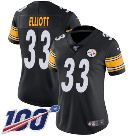 wholesale Steelers #33 Jalen Elliott Black Team Color Women's Stitched NFL 100th Season Vapor Limited Jersey