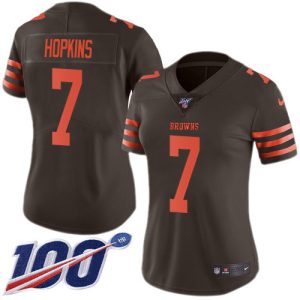 Browns #7 Dustin Hopkins Brown Women's Stitched NFL Limited Rush 100th Season Jersey