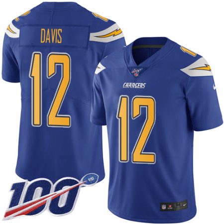 chargers #12 derius davis electric blue men's stitched nfl limited rush 100th season cheap jersey