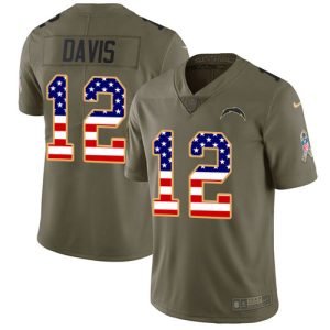 Chargers #12 Derius Davis Olive/USA Flag Youth Stitched NFL Limited 2017 Salute To Service Jersey