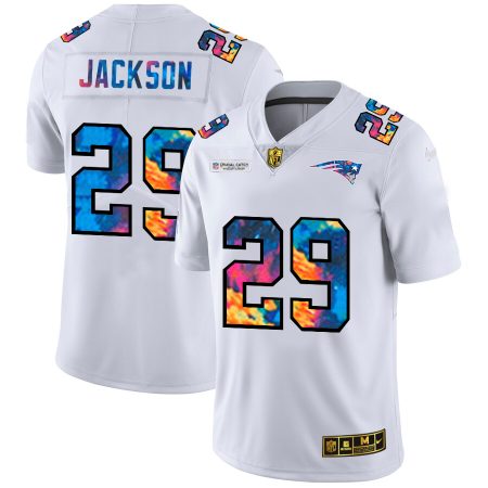 New England Patriots #29 J.C. Jackson Men's White Multi-Color 2020 NFL Crucial Catch Limited NFL Jersey