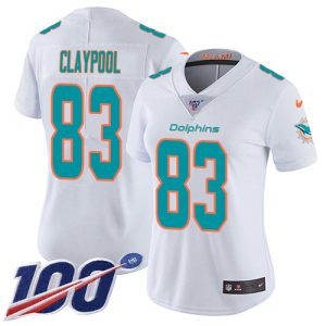 Dolphins #83 Chase Claypool White Women's Stitched NFL 100th Season Vapor Untouchable Limited Jersey