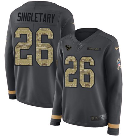 Texans #26 Devin Singletary Anthracite Salute to Service Women's Stitched NFL Limited Therma Long Sleeve Jersey