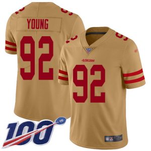 49ers #92 chase young gold men's stitched nfl limited inverted legend 100th season cheap jersey