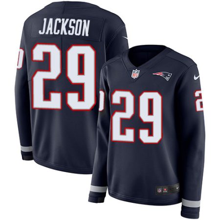 Patriots #29 J.C. Jackson Navy Blue Team Color Women's Stitched NFL Limited Therma Long Sleeve Jersey