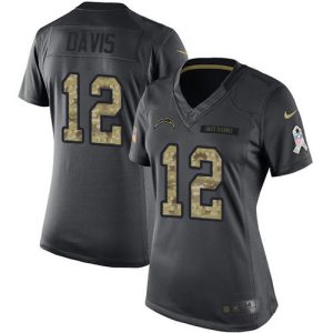 elite Chargers #12 Derius Davis Black Women's Stitched NFL Limited 2016 Salute to Service Jersey