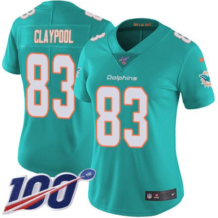 cheap Dolphins #83 Chase Claypool Aqua Green Team Color Women's Stitched NFL 100th Season Vapor Untouchable Limited Jersey