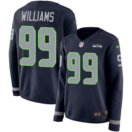 seahawks #99 leonard williams steel blue team color women's stitched nfl limited therma long sleeve elite jersey