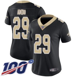 Saints #29 Paulson Adebo Black Team Color Women's Stitched NFL 100th Season Vapor Limited Jersey