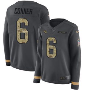 elite Cardinals #6 James Conner Anthracite Salute to Service Women's Stitched NFL Limited Therma Long Sleeve Jersey