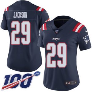 elite Patriots #29 J.C. Jackson Navy Blue Women's Stitched NFL Limited Rush 100th Season Jersey