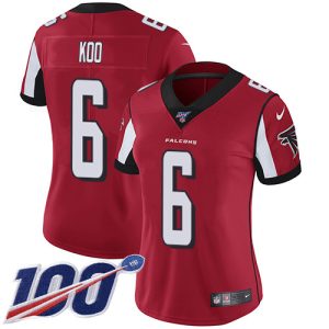 Falcons #6 Younghoe Koo Red Team Color Stitched Women's NFL 100th Season Vapor Untouchable Limited Jersey