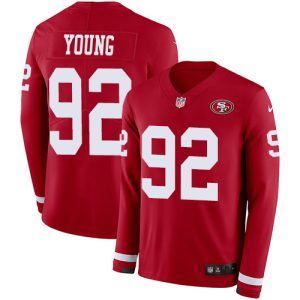 cheap 49ers #92 Chase Young Red Team Color Men's Stitched NFL Limited Therma Long Sleeve Jersey