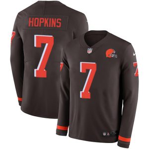 Browns #7 Dustin Hopkins Brown Team Color Men's Stitched NFL Limited Therma Long Sleeve Jersey