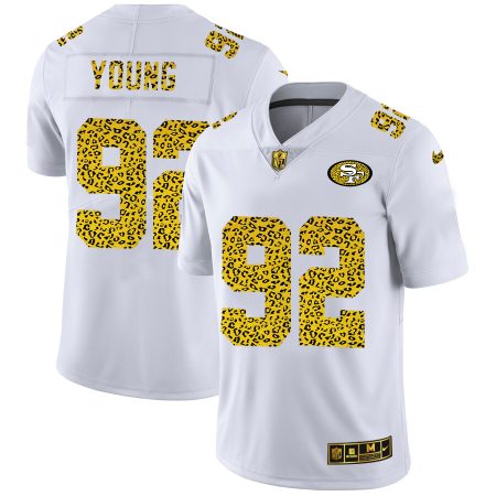 San Francisco 49ers #92 Chase Young Men's Flocked Leopard Print Vapor Limited NFL Jersey White