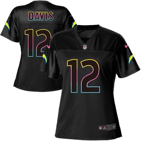 wholesale Chargers #12 Derius Davis Black Women's NFL Fashion Game Jersey