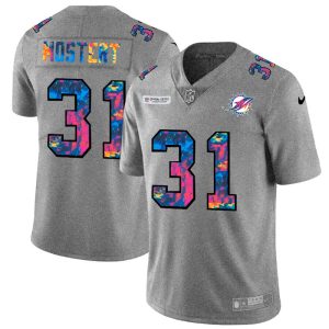 miami dolphins #31 raheem mostert men's multi-color 2020 nfl crucial catch nfl elite jersey greyheather