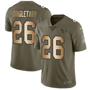 elite Texans #26 Devin Singletary Olive/Gold Men's Stitched NFL Limited 2017 Salute To Service Jersey