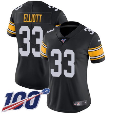 Steelers #33 Jalen Elliott Black Alternate Women's Stitched NFL 100th Season Vapor Limited Jersey