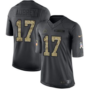 Cowboys #17 Brandon Aubrey Black Youth Stitched NFL Limited 2016 Salute to Service Jersey