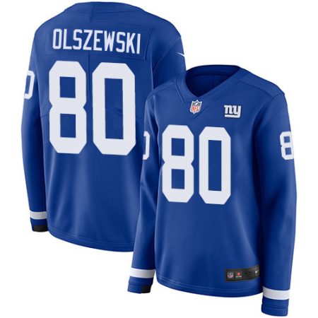 Giants #80 Gunner Olszewski Royal Blue Team Color Women's Stitched NFL Limited Therma Long Sleeve Jersey