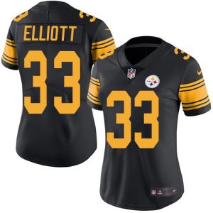 wholesale Steelers #33 Jalen Elliott Black Women's Stitched NFL Limited Rush Jersey