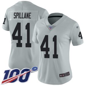 Raiders #41 Robert Spillane Silver Women's Stitched NFL Limited Inverted Legend 100th Season Jersey