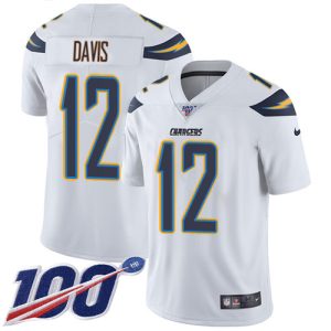 cheap Chargers #12 Derius Davis White Men's Stitched NFL 100th Season Vapor Limited Jersey