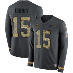 elite Vikings #15 Josh Dobbs Anthracite Salute to Service Men's Stitched NFL Limited Therma Long Sleeve Jersey