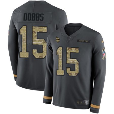 elite Vikings #15 Josh Dobbs Anthracite Salute to Service Men's Stitched NFL Limited Therma Long Sleeve Jersey