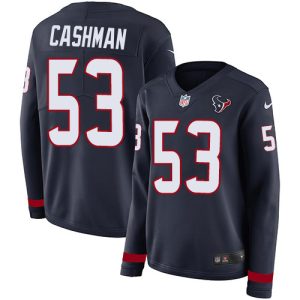 Texans #53 Blake Cashman Navy Blue Team Color Women's Stitched NFL Limited Therma Long Sleeve Jersey