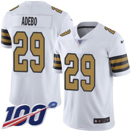 saints #29 paulson adebo white youth stitched nfl limited rush 100th season cheap jersey