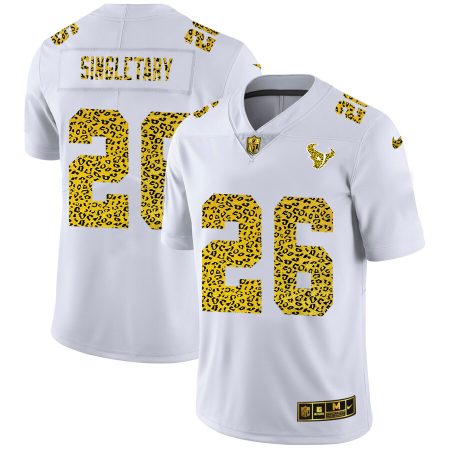 Houston Texans #26 Devin Singletary Men's Flocked Leopard Print Vapor Limited NFL Jersey White