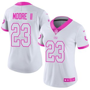 colts #23 kenny moore ii white/pink women's stitched nfl limited rush fashion wholesale jersey