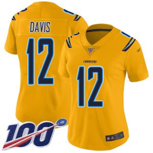 Chargers #12 Derius Davis Gold Women's Stitched NFL Limited Inverted Legend 100th Season Jersey