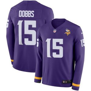 Vikings #15 Josh Dobbs Purple Team Color Men's Stitched NFL Limited Therma Long Sleeve Jersey