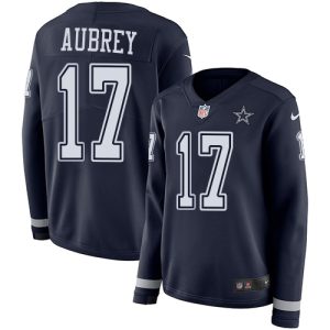 cowboys #17 brandon aubrey navy blue team color women's stitched nfl limited therma long sleeve elite jersey