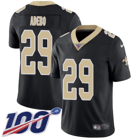 Saints #29 Paulson Adebo Black Team Color Youth Stitched NFL 100th Season Vapor Limited Jersey