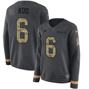 falcons #6 younghoe koo anthracite salute to service stitched women's nfl limited therma long sleeve cheap jersey