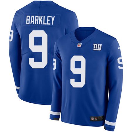 Giants #9 Matt Barkley Royal Blue Team Color Youth Stitched NFL Limited Therma Long Sleeve Jersey